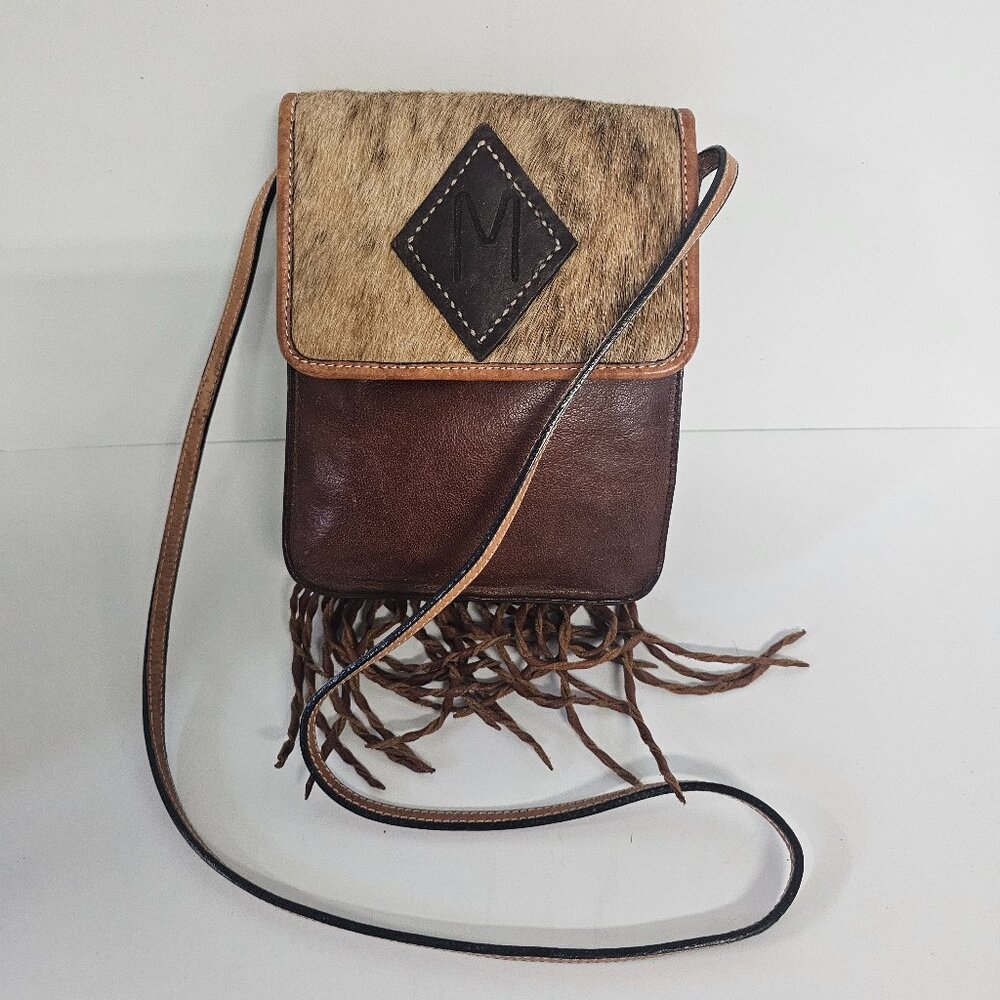 Montana Silversmiths Crossbody Leather Hair on Hide Fringe Western Grunge